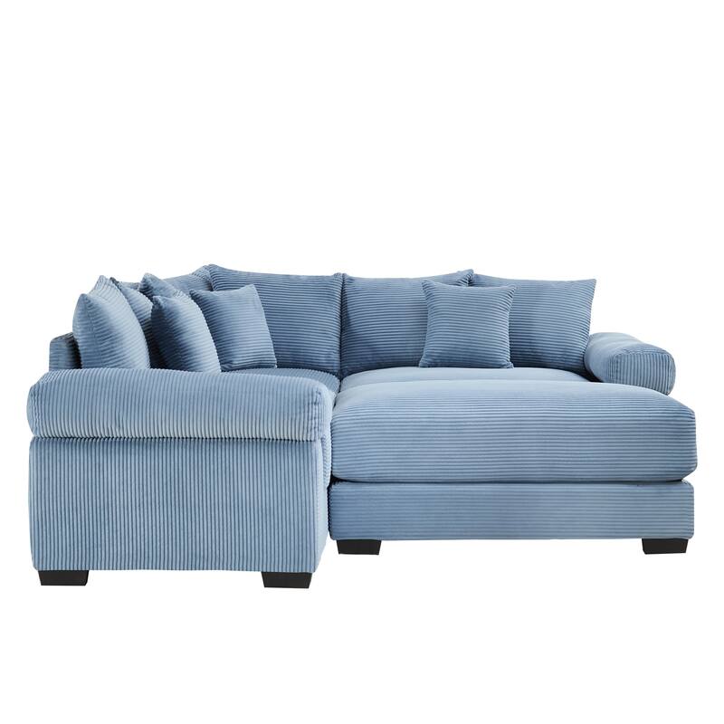 GDFStudio - Corduroy 3-Seater 79.1" Cloud Modular Sectional Couch with Ottoman