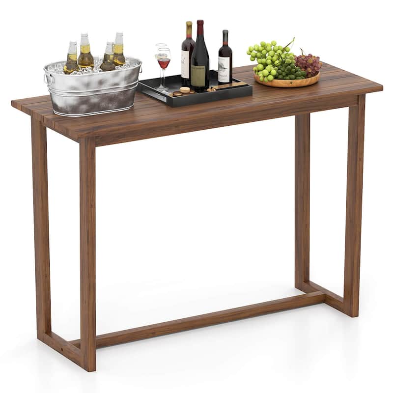 Costway 59 Inch Outdoor Bar Table with Slatted Top Rectangular Pub - Natural - See Details - Natural - See Details