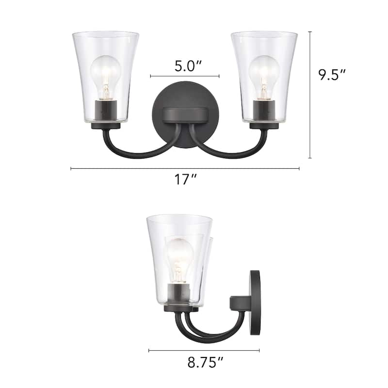 Elk Home Emily Black With Clear Glass Bell Shade 2 Light Vanity Light - Matte Black