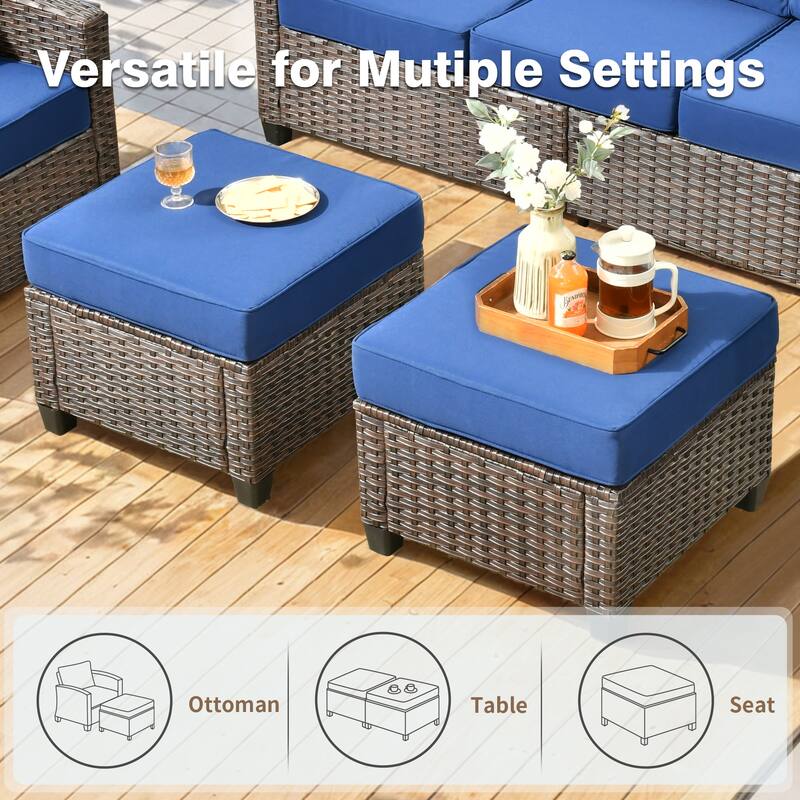 HOOOWOOO 7-piece Outdoor Wicker Rattan Patio Conversation Set with Fire Pit