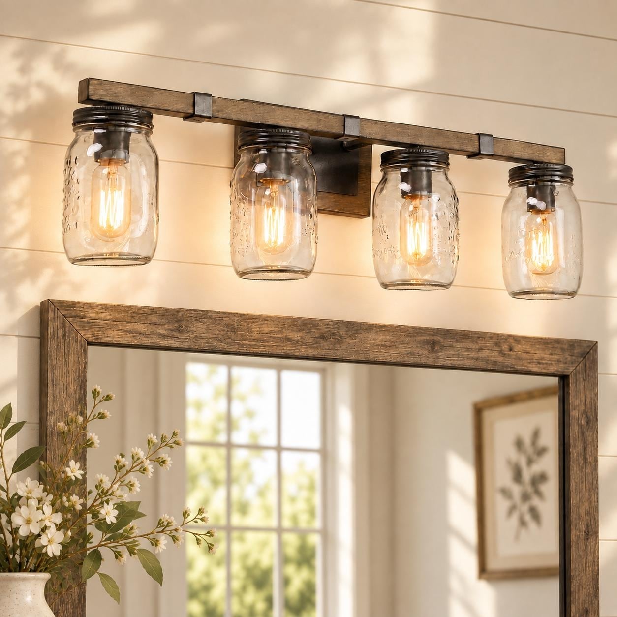 Modern Farmhouse 4-Light Bathroom Vanity Lights Wall Sconces - W29"xH9"xE6"