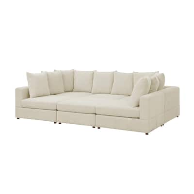 6-Piece Cream Corduroy Sectional, 75x116x36 inches, 352 pounds