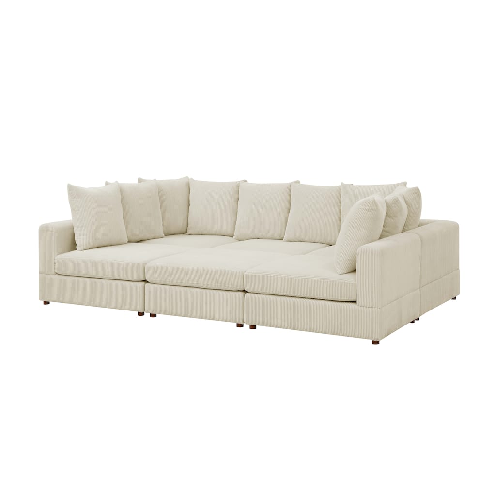 6-Piece Cream Corduroy Sectional, 75x116x36 inches, 352 pounds