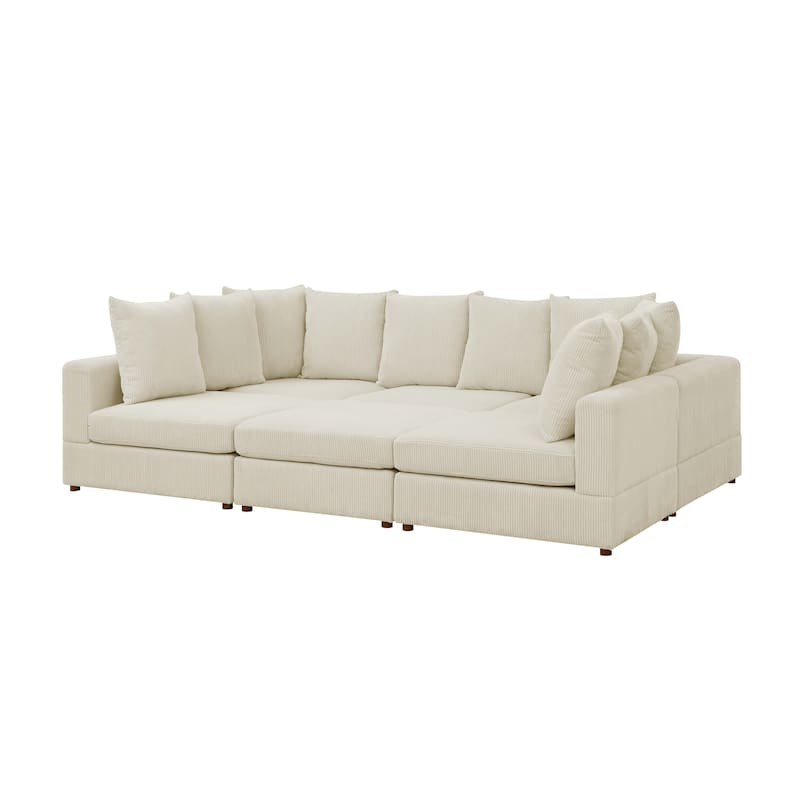 Haven 6 Piece Modular Corduroy Sectional Sofa Fabric Upholstery - Cream