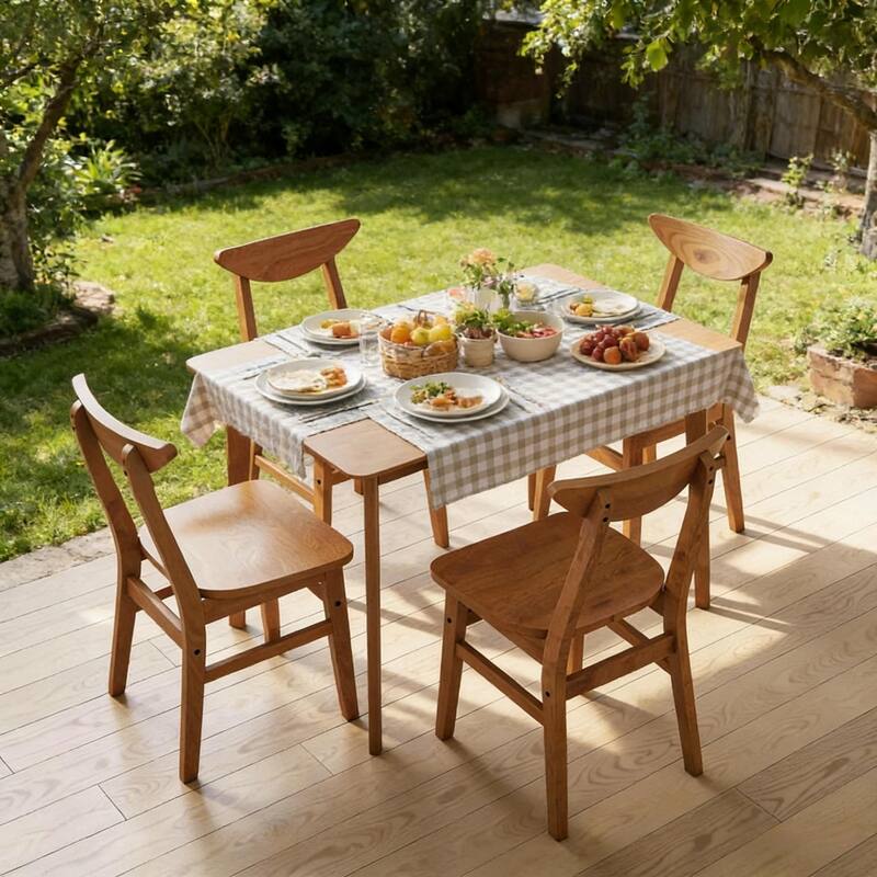 5-Piece Dining Set, 43.3" Rustic Wooden Rectangular Dining Table and 4 Chairs