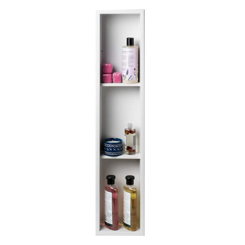 ALFI brand 8" x 36" White Matte Stainless Steel Vertical Triple Shelf Bath Shower Niche