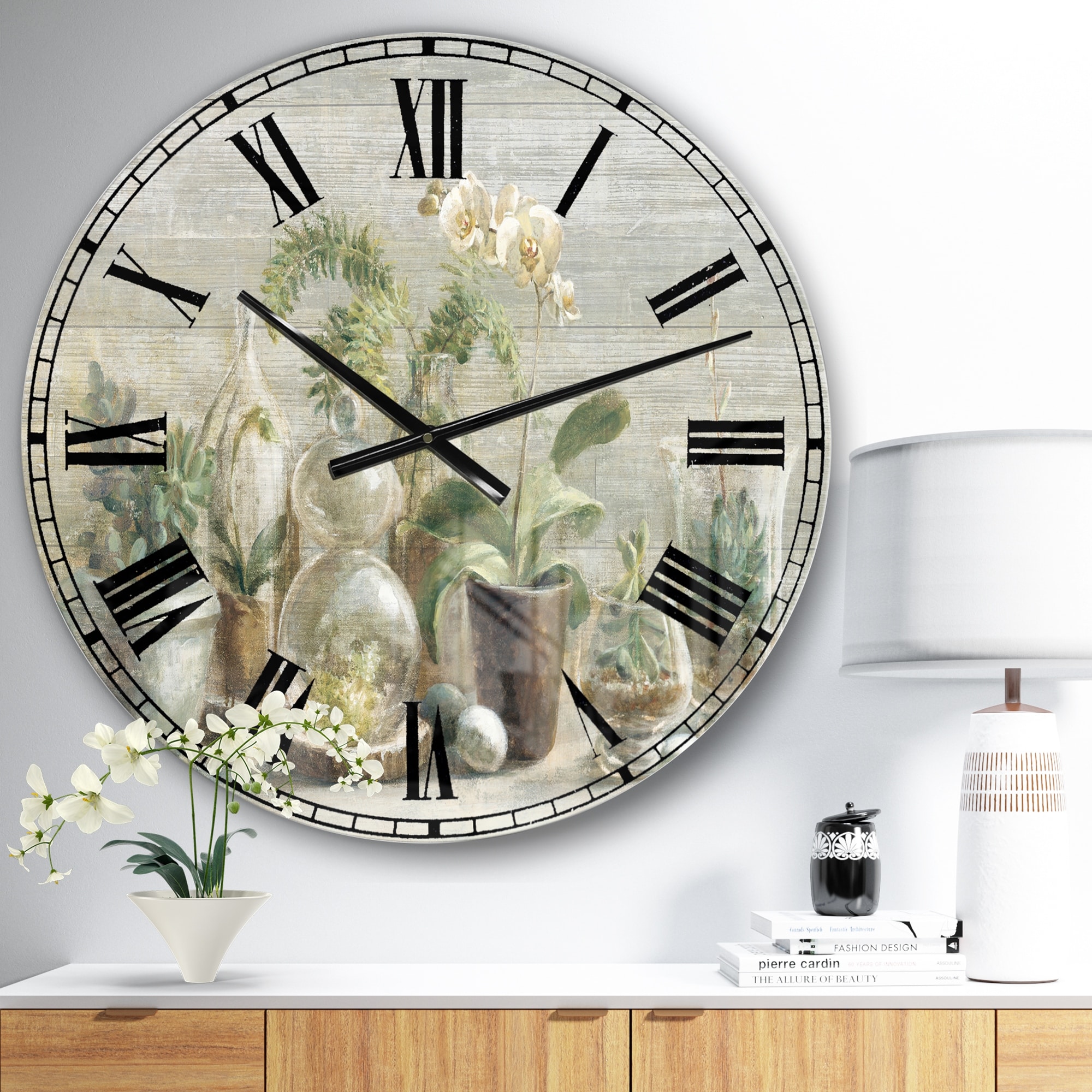 Designart 'Composition of Orchids' Traditional Large Wall CLock