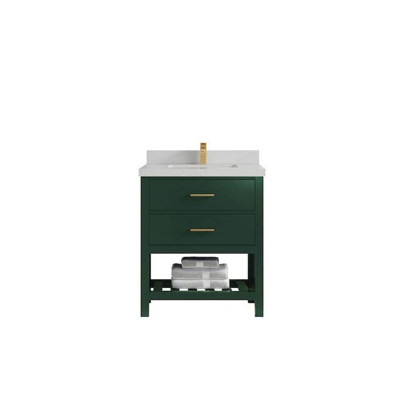 Willow Collections 30 in. W x 22 in. D Parker Single Sink Bathroom Vanity with Countertop - 2" Carrara Quartz - Lafayette Green