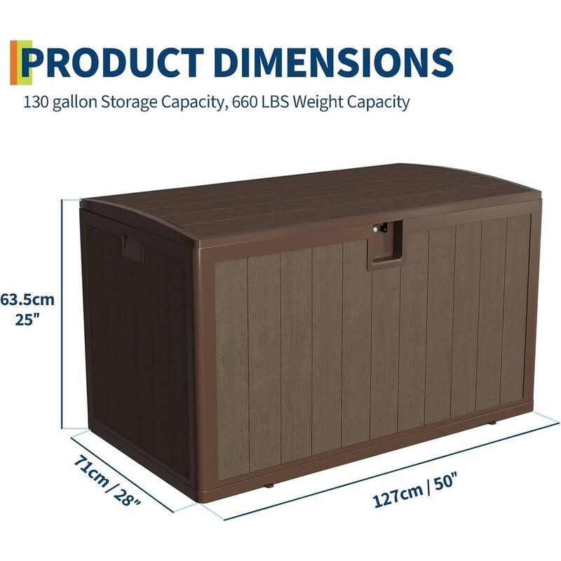 130 Gallon Outdoor Storage Box Lockable Deck Boxes for Patio