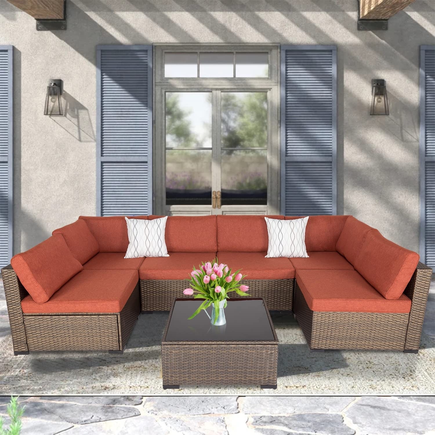 Kinbor Outdoor Patio Wicker Sectional Sofa Set w cushions