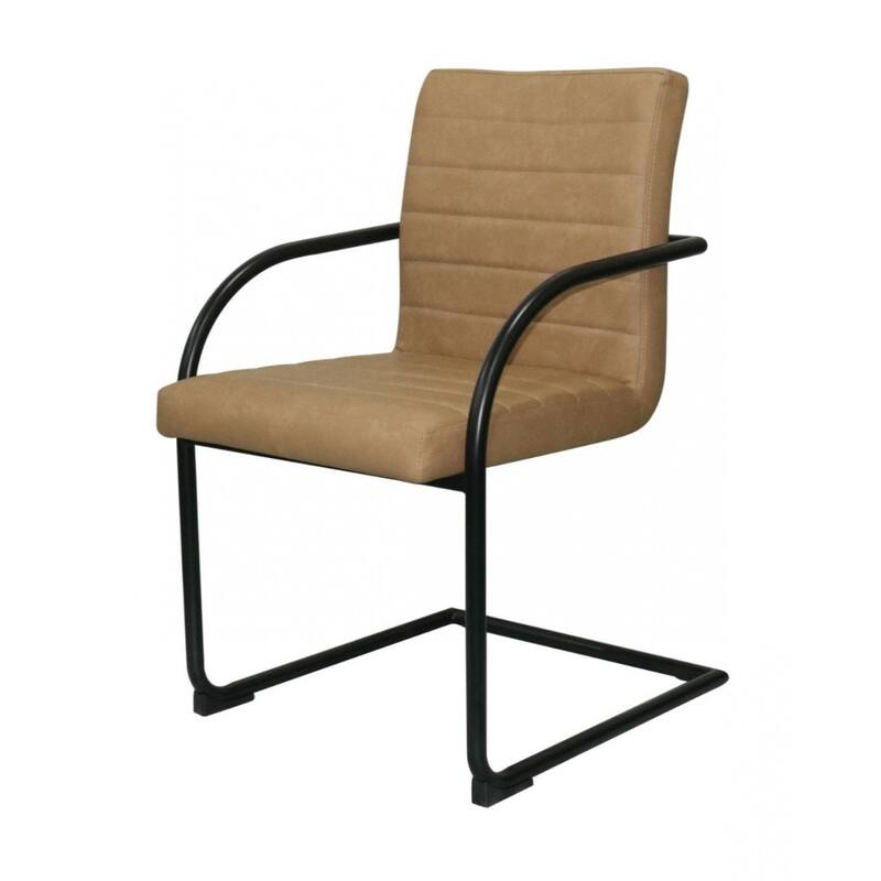 Set of 2 Faux Leather Arm Chairs with Solid Back and Black Metal Legs for Dining or Living Room - 34”H x 21.5”W x 23.8”D