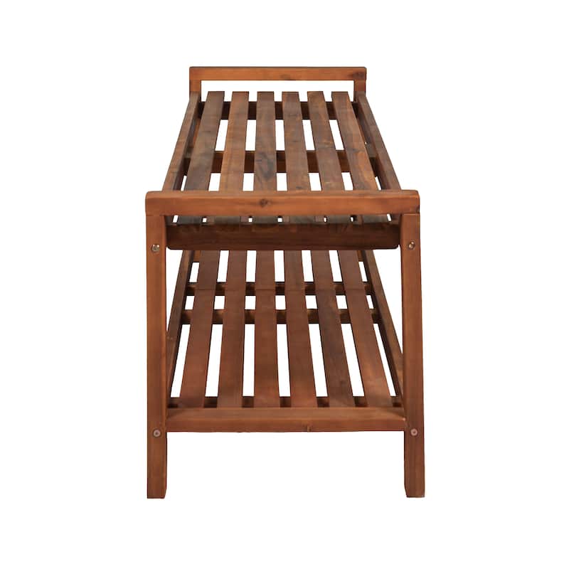 Lutyens 50.8" 3-Seat Mid-Century Modern 600-Lbs Support Acacia Wood Slat Outdoor Garden Patio Bench, Teak, by JONATHAN Y
