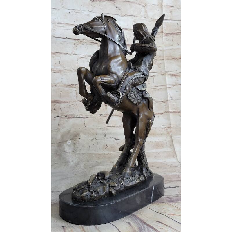 Modern Art Detailed American Indian Chief Riding Horse Bronze Figurine Sculpture