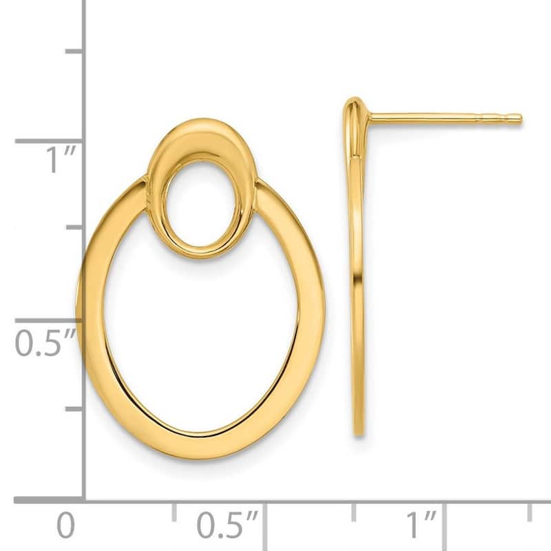 Curata 14k Yellow Gold Polished Oval Drop Post Earrings - 24.13x17.41mm
