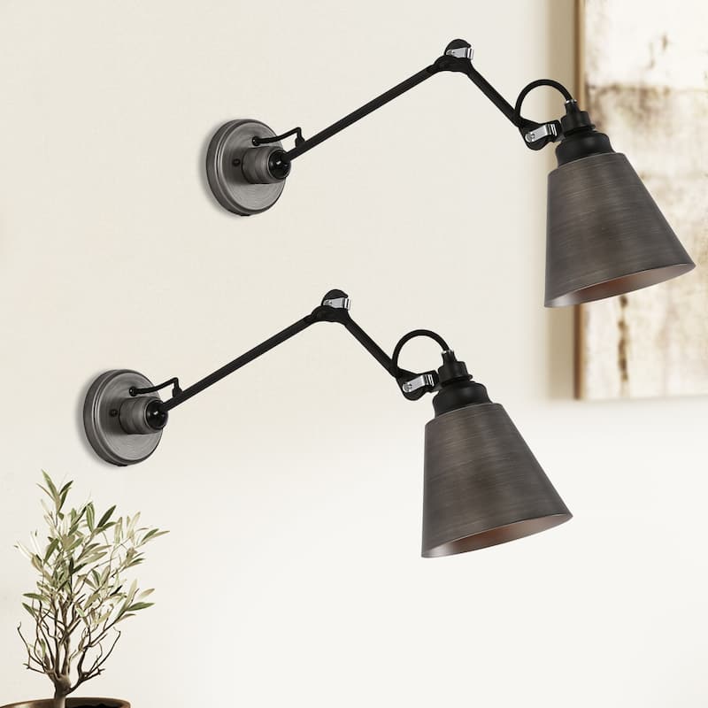 2-pack Swing Arm Lights Adjustable Wall Sconces Two Way--Plug in & Hardware - L 28" x W 6" x H 8" - L 28" x W 6" x H 8" - Brushed antique grey