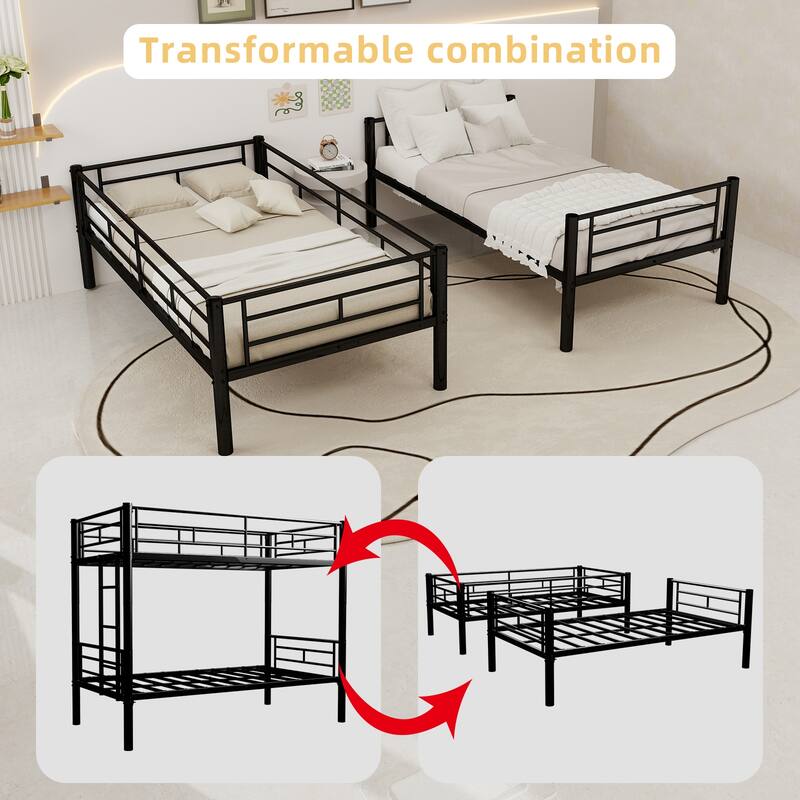 GDFStudio - Twin Over Twin Metal Convertible Bunk Bed Frame