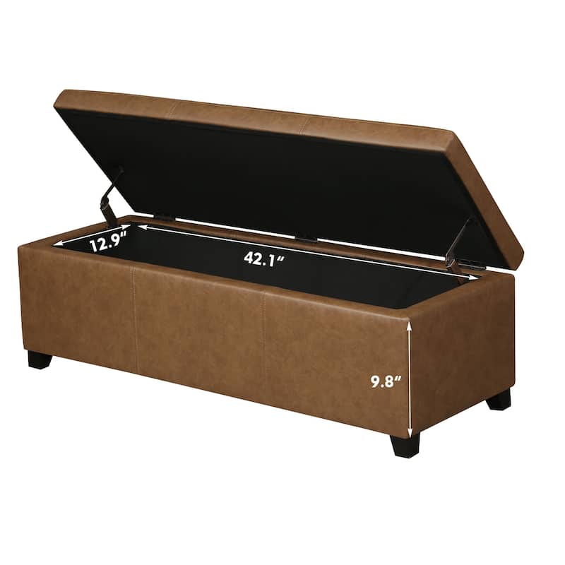 Adeco 46" Faux Leather Storage Ottoman Bench with Nailhead Trim