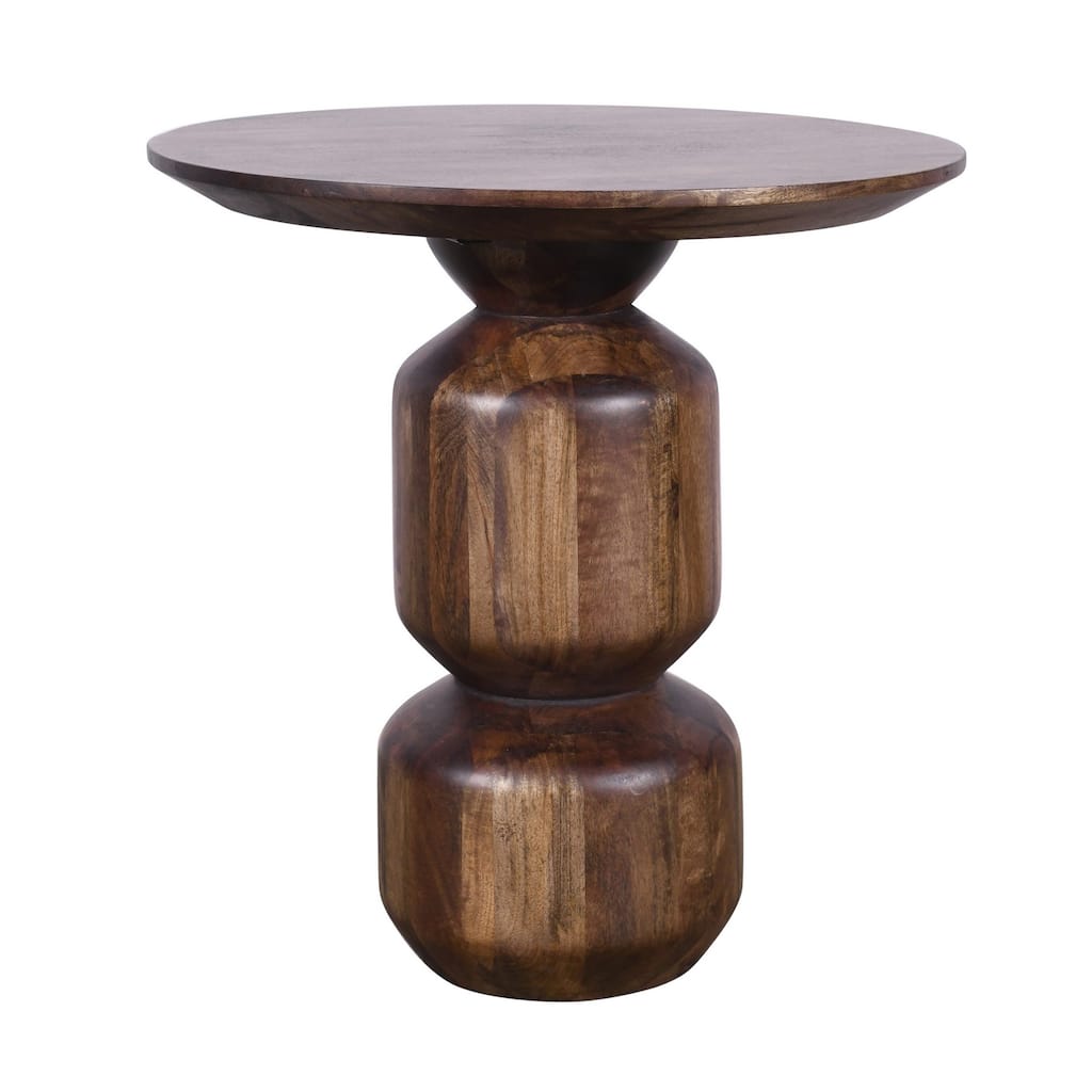Rise 23 Inch Side End Table, Round, Modern, Pedestal Base, Brown Wood
