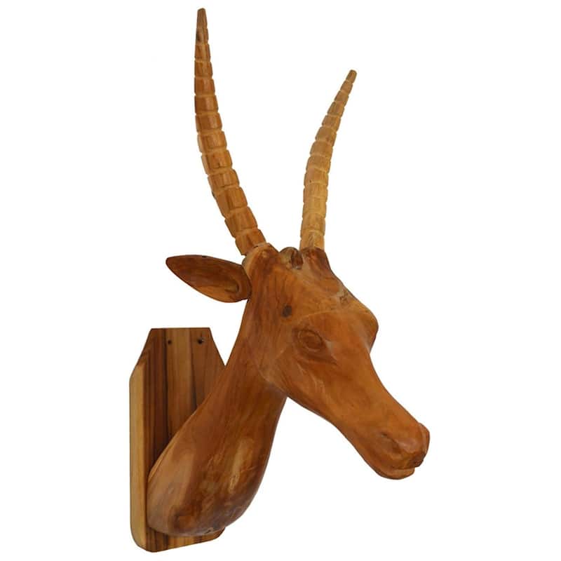 HomeRoots 28" Brown Solid Wood Elk Head Hanging Dimensional Sculpture