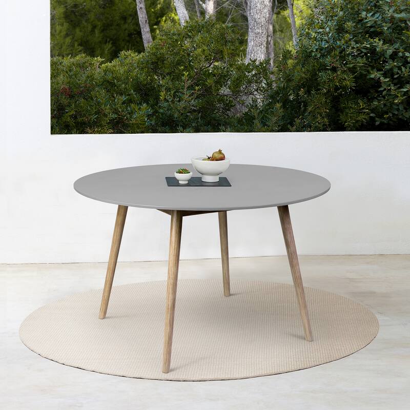 Sydney Modern Round Concrete and Wood Indoor Outdoor Dining Table - Light Eucalyptus & Grey