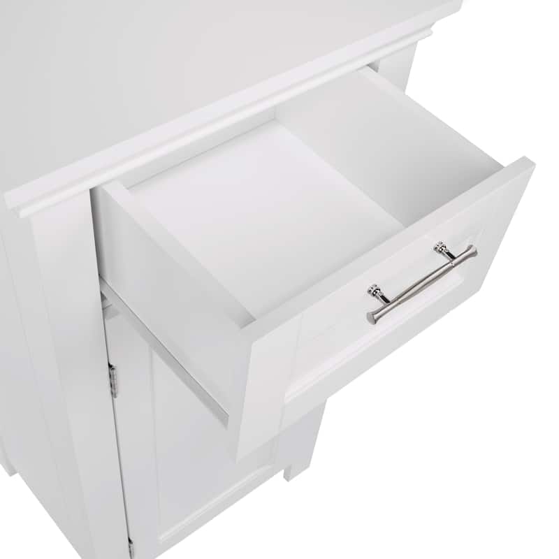 RiverRidge Somerset Single Door Bathroom and Laundry Storage Cabinet with Drawer and Adjustable Shelf - White