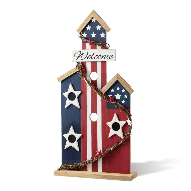 Glitzhome 30''H Patriotic/ Americana Wooden Birdhouse Porch Decor