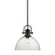 preview thumbnail 2 of 1, Yep by Golden Lighting Hines 1-light 14in Pendant in Matte Black and Seeded Glass
