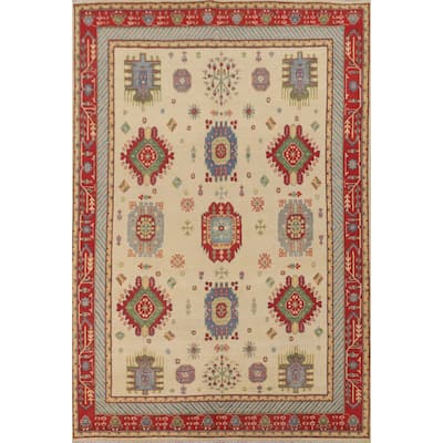 Traditional Kazak Area Rug Hand-Knotted Wool Carpet - 7'0" x 9'11"