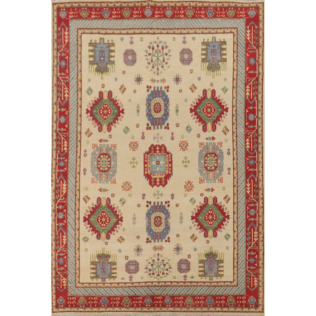 Traditional Kazak Area Rug Hand-Knotted Wool Carpet - 7'0" x 9'11"