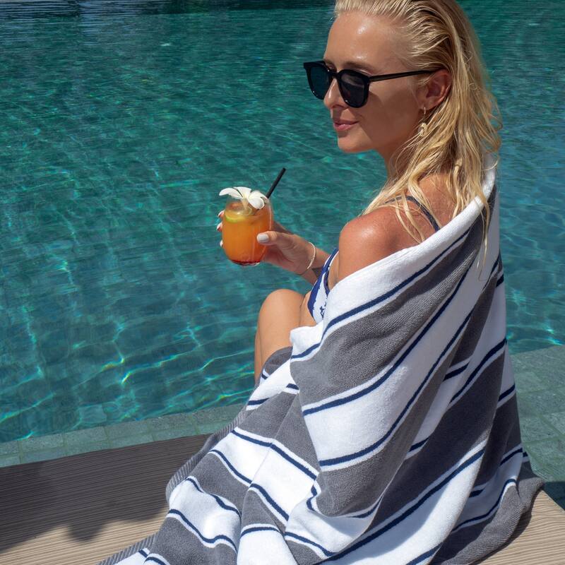 Aston & Arden Oversized Pinstriped Resort Beach Towel - 35x70