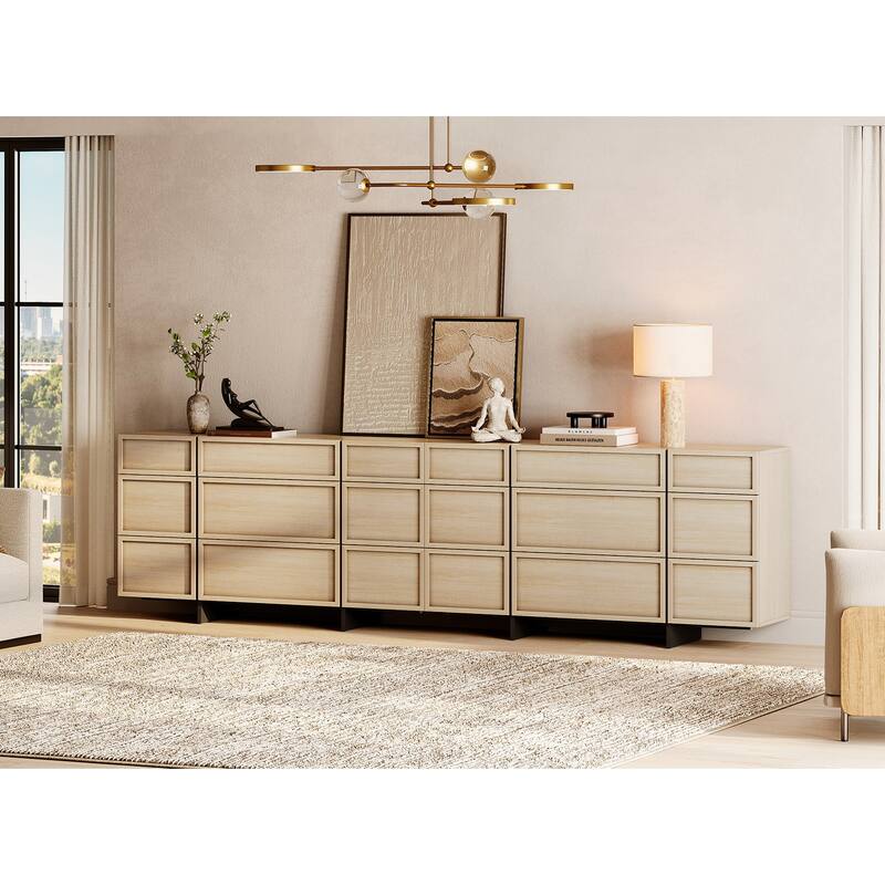 WAMPAT Modern Sideboard Buffet Cabinet with 9 Drawers, Multifunctional Sideboard with Large Storage and T-Shaped Legs