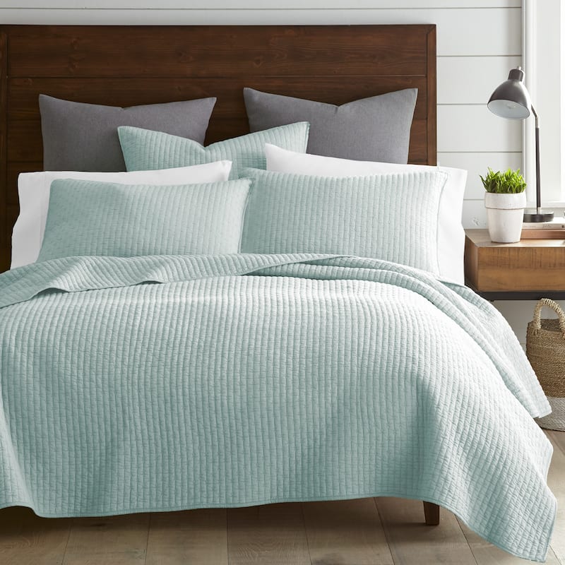 Cross Stitch Blue Haze Full/Queen Quilt Set - Levtex Home - King - Cal King