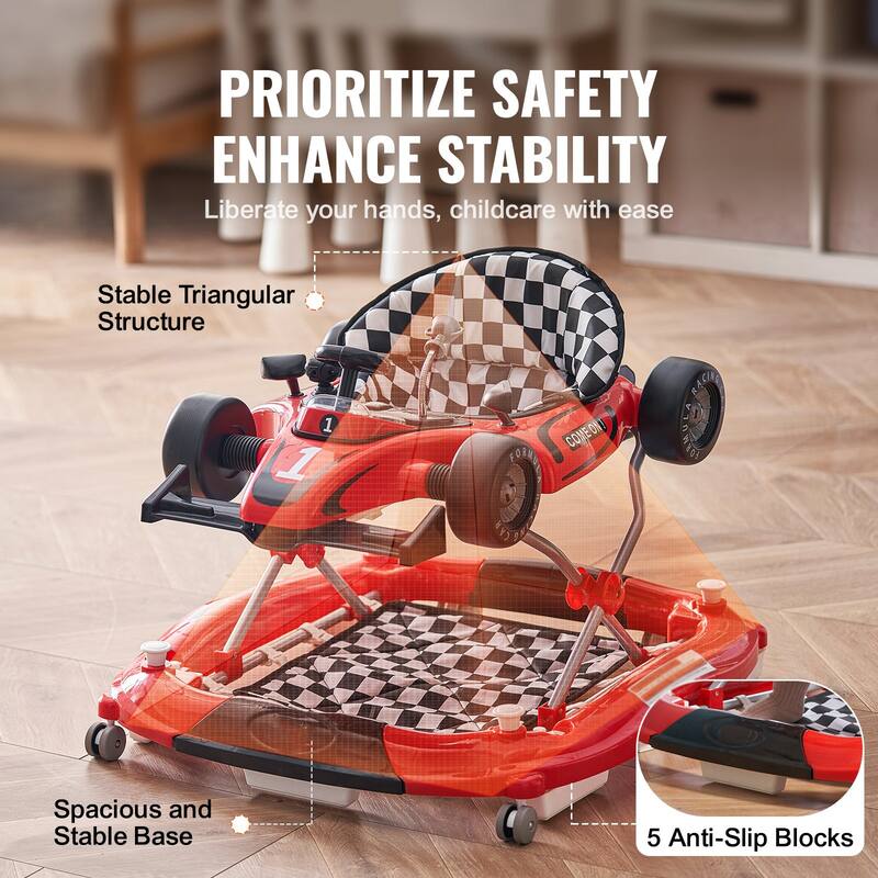 PP 4-in-1 Baby Walker with Wheels, Music and Foldable Design - 28.3” L x 27.6” W x 21.7” H