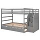 preview thumbnail 8 of 7, Gray Full-Over-Full Bunk Bed, Trundle, 3 Storage Stairs, Elegant and Practical