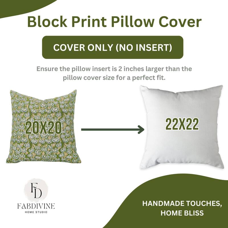 Cotton Farmhouse Block print pillow Cover - Heart Vine