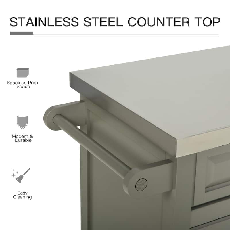 HOMCOM Rolling Kitchen Island with Stainless Steel Top Utility Portable Multi-Storage Cart on Wheels, Grey