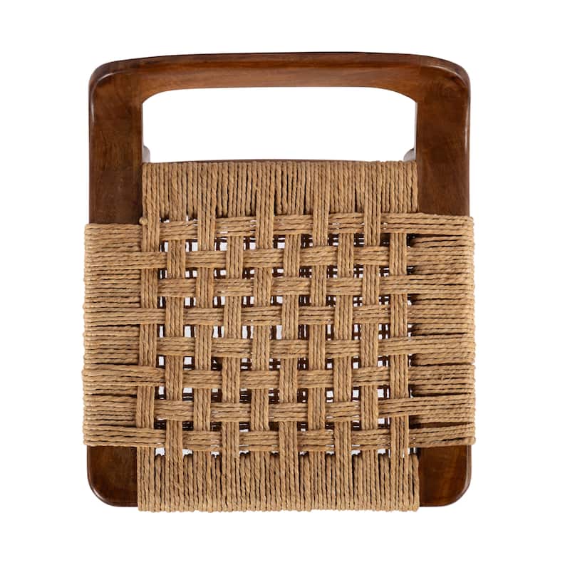 Luna 30 in. Seat Height Wood and Jute Woven Low Back Counter Stool