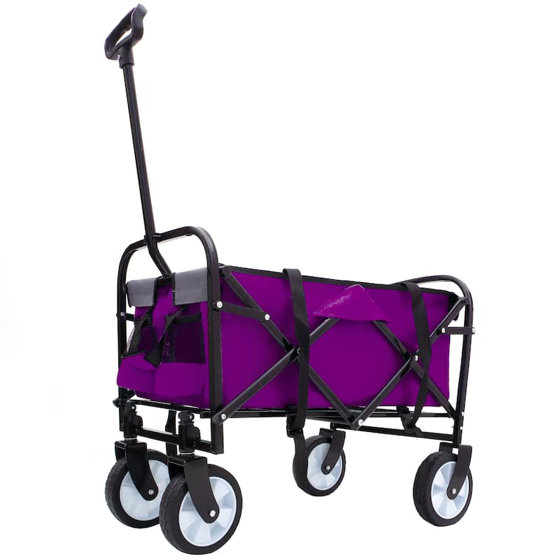 Collapsible Utility Wagon with Storage Straps - 225lb Capacity Foldable Cart, Purple