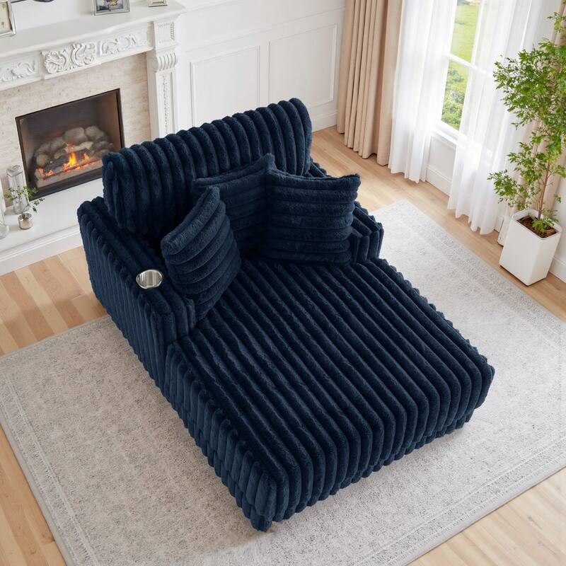 41.7" W Upholstered Plush Corduroy Chaise Lounge with Pillows