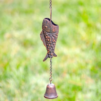 76.75" Long Antique Bronze Rain Chain with Rainbow Trout