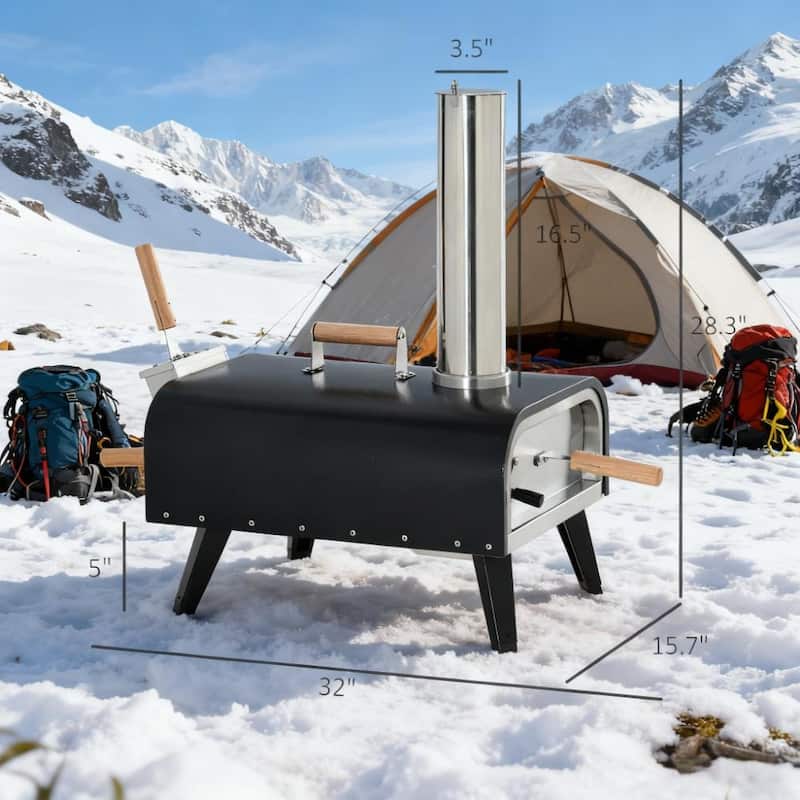 GDFStudio - Portable Outdoor Pellet Pizza Oven with 12" Cordierite Stone, Foldable Legs, Thermometer and Pizza Peel