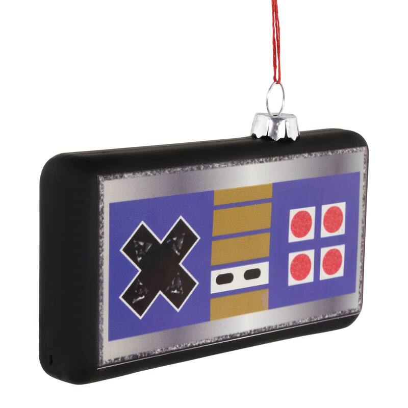 Retro Game Controller Glass Christmas Ornament - 4.25" - Multicolor - 2.5"