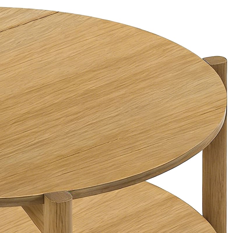 Furniture of America Rovion Round Wood Coffee Table with Open Bottom Shelf
