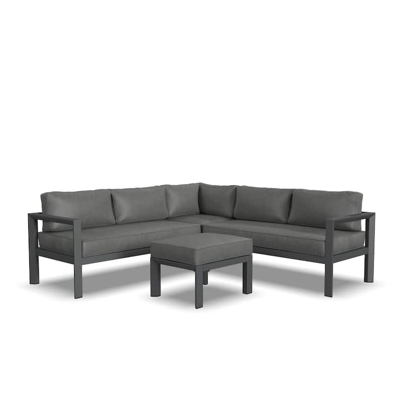 Grayton Gray Aluminum 5 Seat Sectional w/ Ottoman - 87" x 32" x 87"