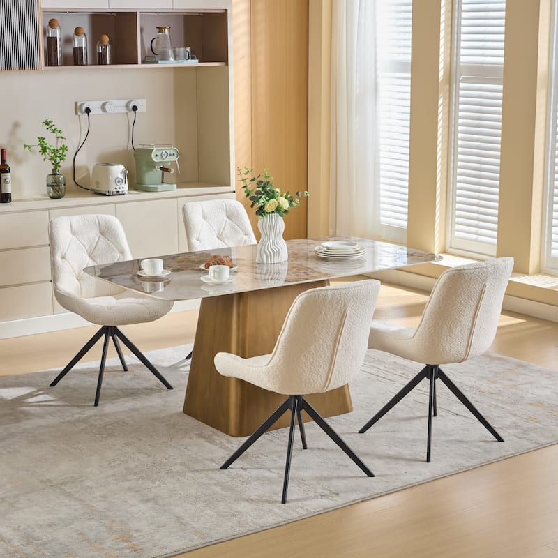 XINMICS Swivel Dining Chairs, Boucle Upholstered Accent Chairs Living Room Chairs Desk Office Arm Chair - Set of 4 - White