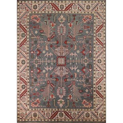 Gray Geometric Oushak Oriental Area Rug Handmade Wool Carpet - 7'9"x 9'11"