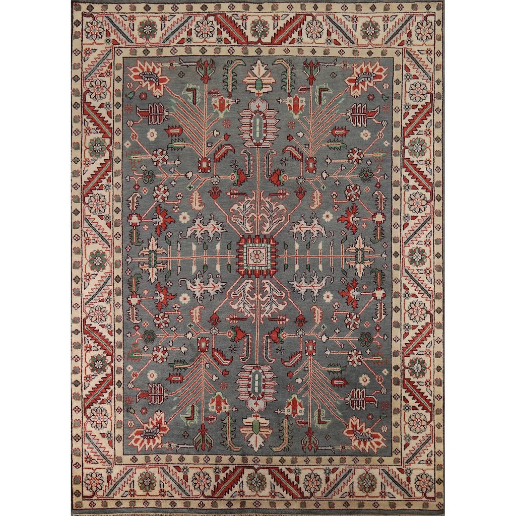 Gray Geometric Oushak Oriental Area Rug Handmade Wool Carpet - 7'9"x 9'11"