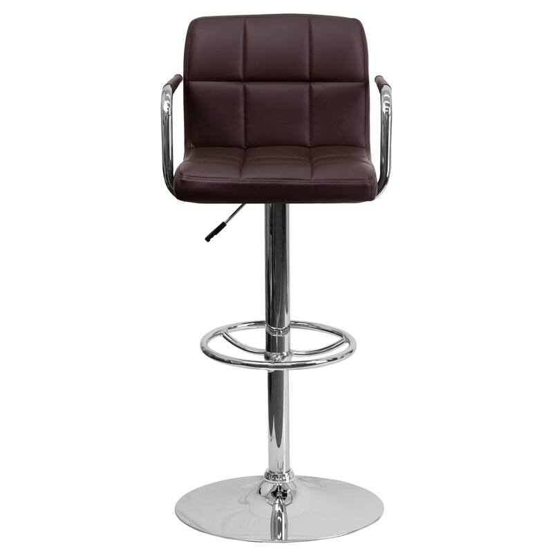 Quilted Vinyl Adjustable Height Barstool with Arms and Chrome Base - 20"W x 18"D x 36.75" - 45.25"H
