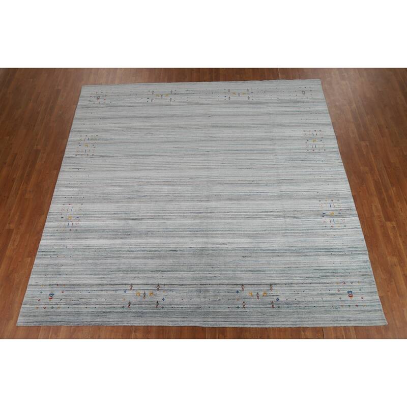 Striped Tribal Gabbeh Oriental Square Rug Handmade Wool Carpet - 9'9" x 9'8"
