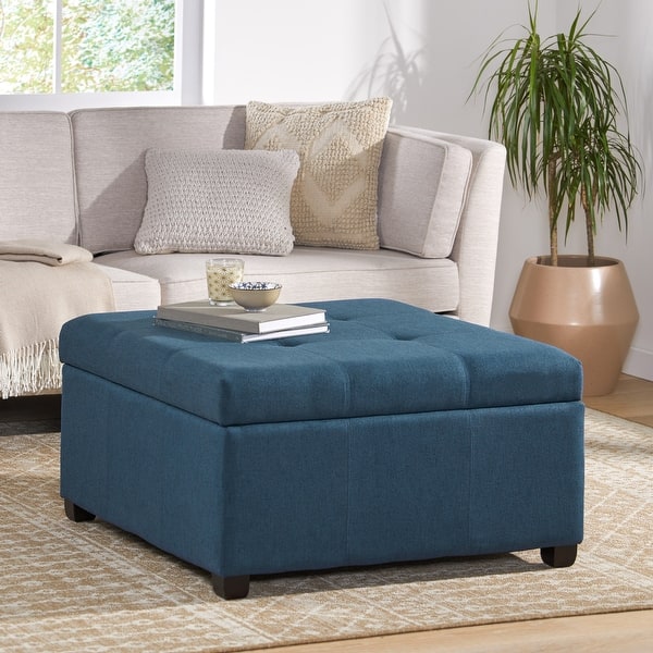 slide 2 of 53, Carlsbad Tufted Square Storage Ottoman by Christopher Knight Home 35.00" L x 35.00" W x 18.50" H - Dark Blue